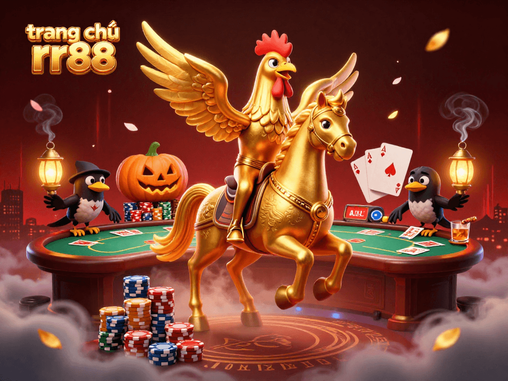 Experience the thrill of gaming at trang chủ rr88 with a dynamic casino scene featuring vibrant characters and poker elements.