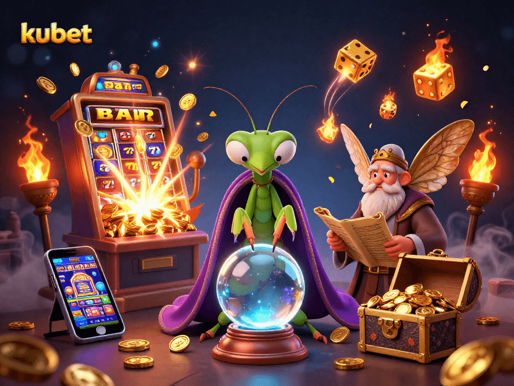 Engage with kubet's thrilling jackpot excitement through a vibrant 3D casino illustration.