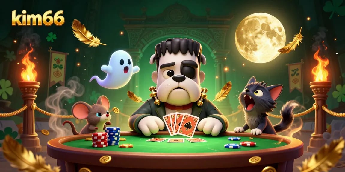 Experience the excitement of kim66 casino with a vibrant 3D monster dealer in a thrilling gambling scene.