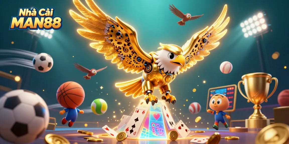Experience the thrill of Nhà Cái MAN88 with a dynamic scene of winning bets and golden rewards.