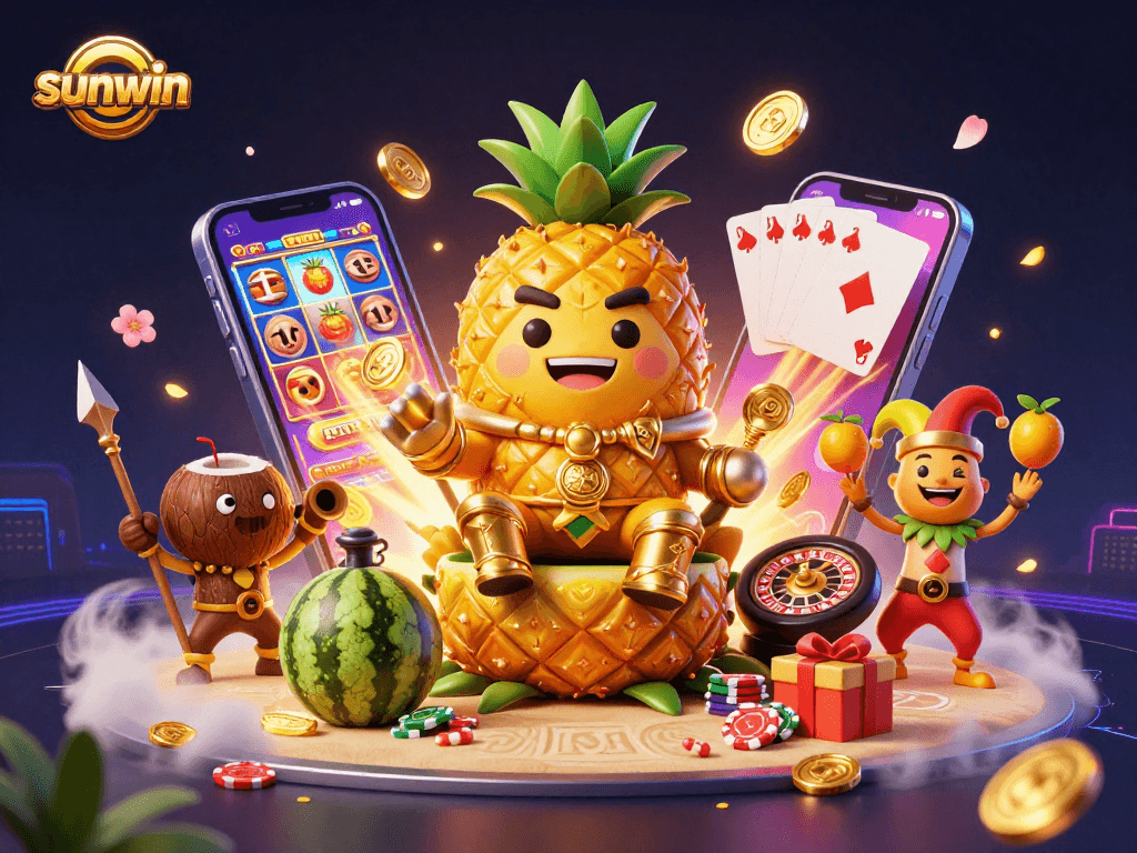 Experience thrilling gameplay with sunwin's vibrant casino scene featuring a golden pineapple king.