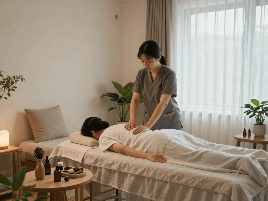 신림동출장안마 in a calming home environment with a professional therapist offering a soothing massage.