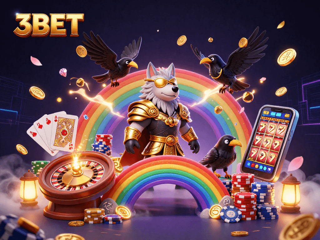 Engage in thrilling gameplay with 3BET's vibrant casino scene featuring Odin and his ravens.
