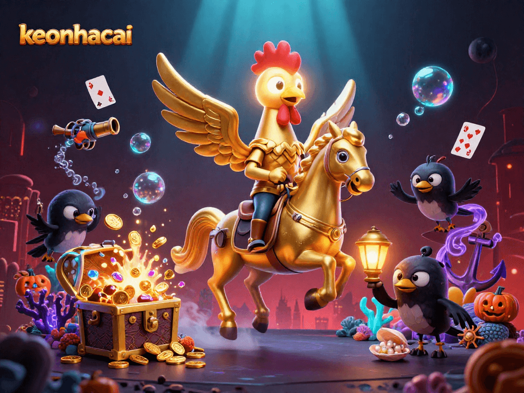 Experience the thrill of keonhacai with dazzling treasures in a vibrant midnight casino scene.
