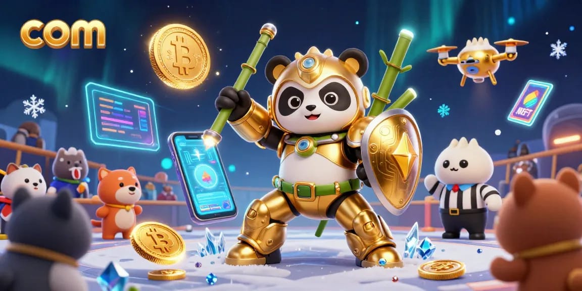 Win big at com with an exciting 3D casino-themed arena containing vibrant characters and cryptocurrency elements.