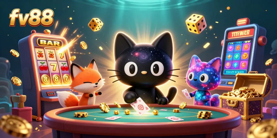 Engage in thrilling winning strategies with fv88 in a lively cosmic casino scene.