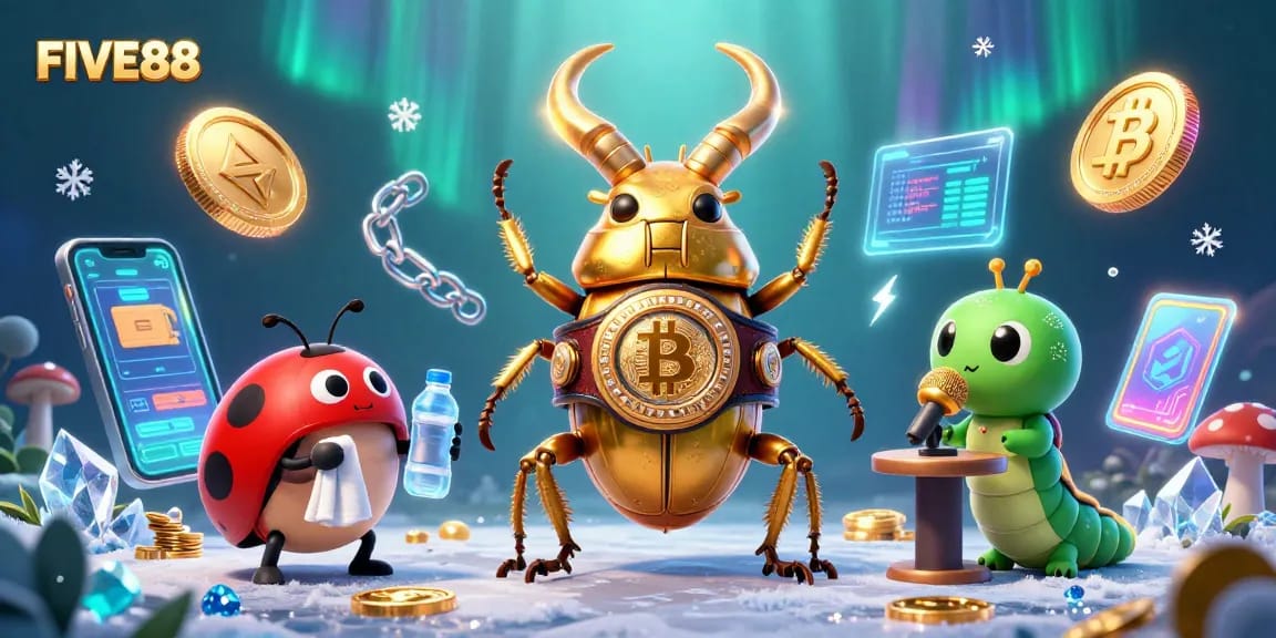 Engage with FIVE88's immersive experience through dynamic gameplay, illustrated by cartoon characters.