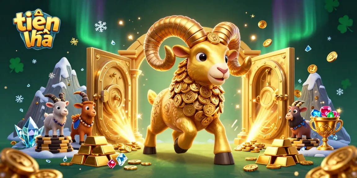 Experience the excitement of tiến lên with a majestic ram charging through a treasure-filled casino.