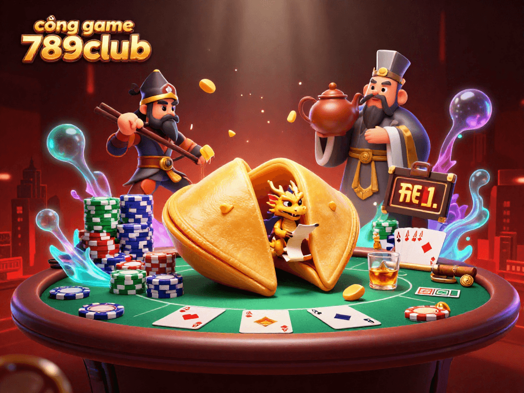 Engage with cổng game 789club through this vibrant 3D casino scene featuring dynamic poker action.
