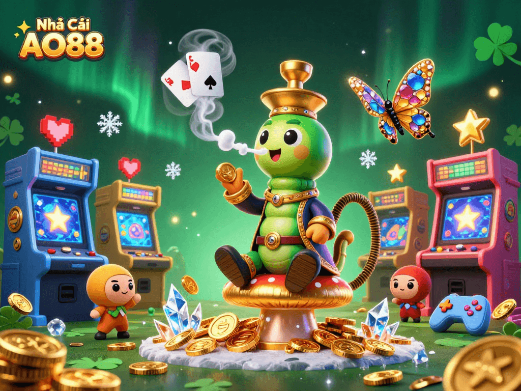 Win big at Nhà Cái AO88 with a vibrant 3D illustration of exciting casino games.