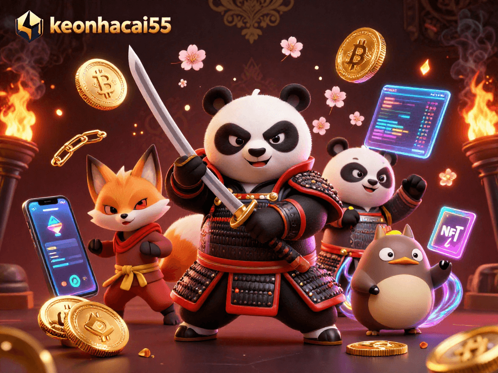Engage in thrilling gameplay with keonhacai55, featuring a samurai panda and ninja fox in an exciting digital casino.