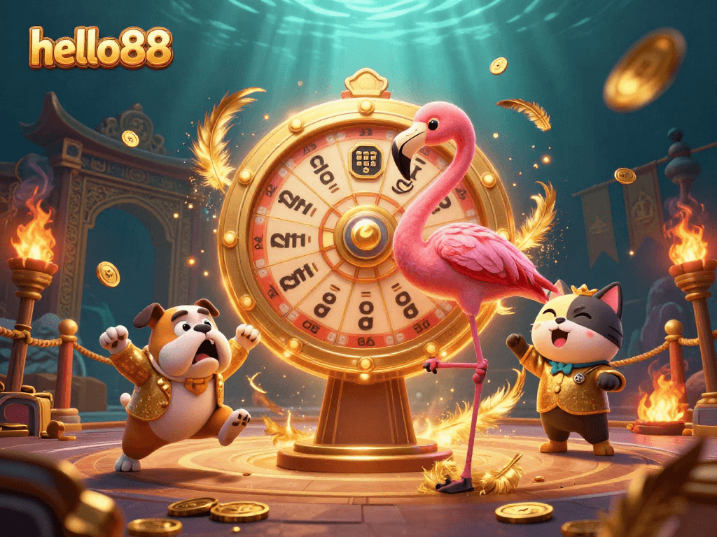 Experience excitement at hello88 with a lively scene featuring gaming characters and dynamic casino elements.