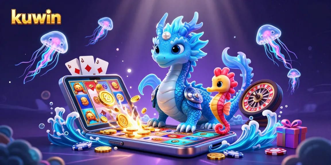 kuwin players experience thrilling underwater battles with a water dragon, seahorse knight, and neon jellyfish.