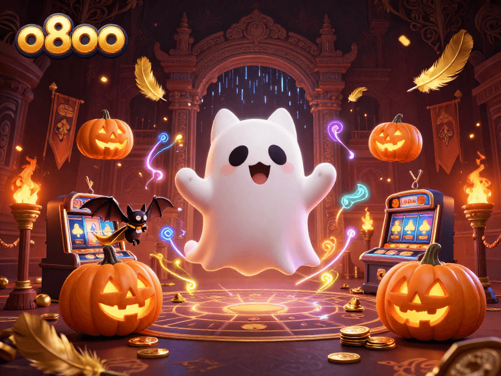 Engage in thrilling fun at the o8oo haunted casino with spooky characters and vibrant game elements.