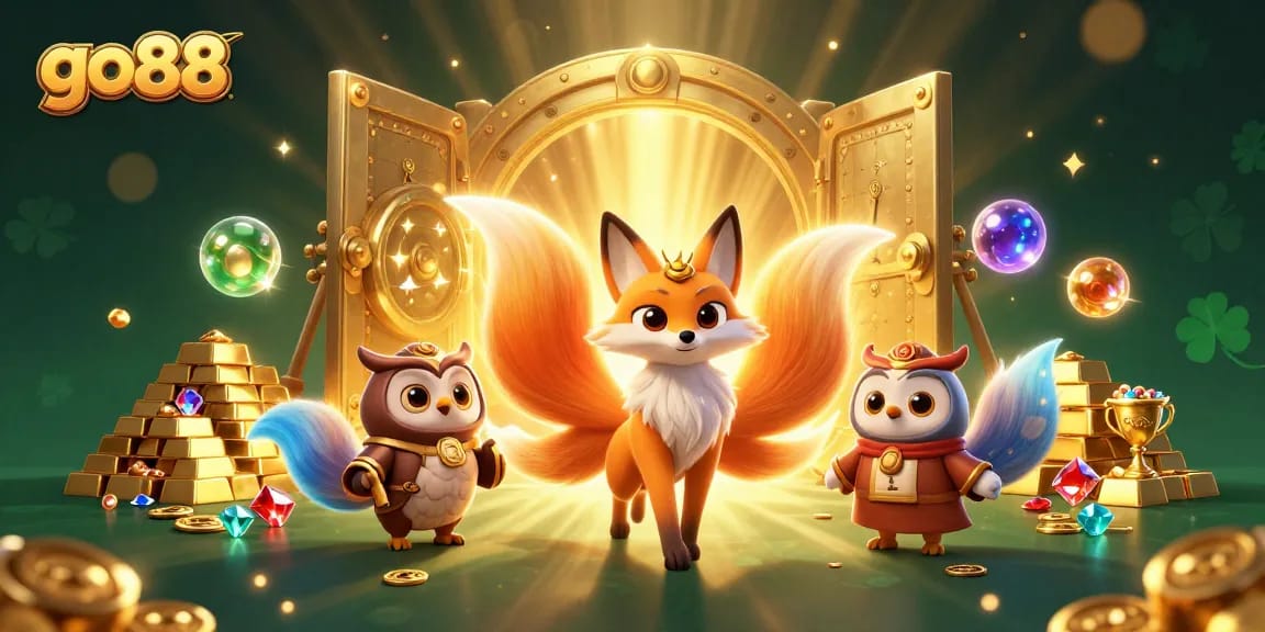 Experience vibrant gaming action with go88, featuring a colorful nine-tailed fox and golden treasures.