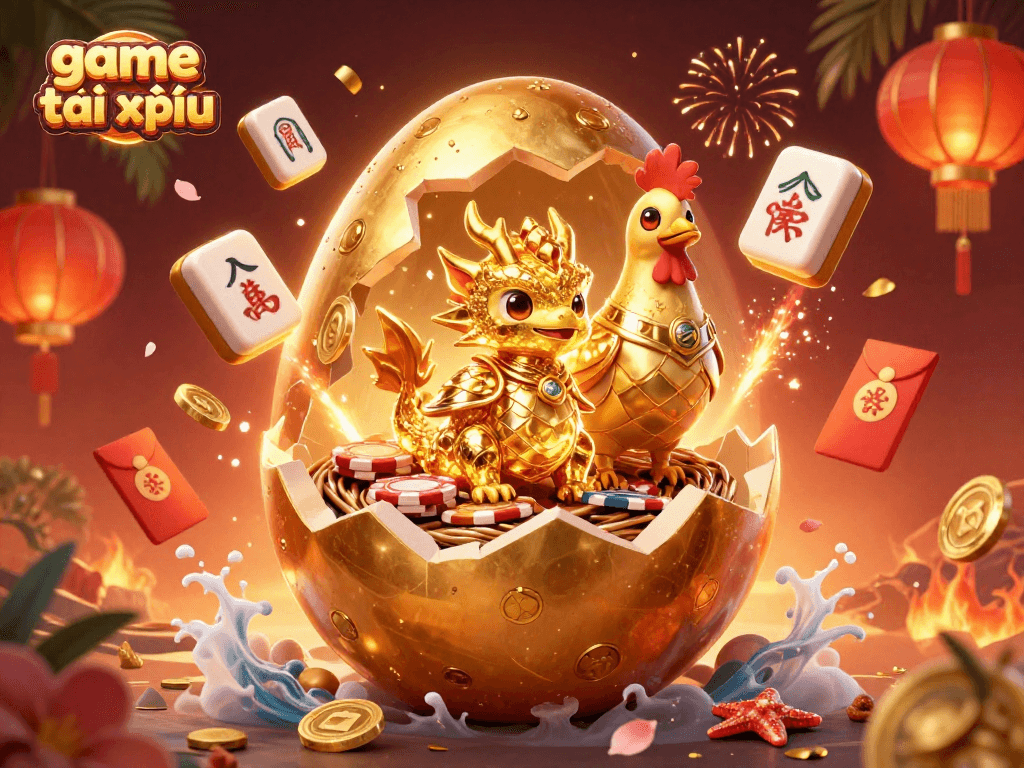 Engage in exciting game tài xỉu with a scene featuring a golden dragon and poker chips surrounded by dynamic elements.