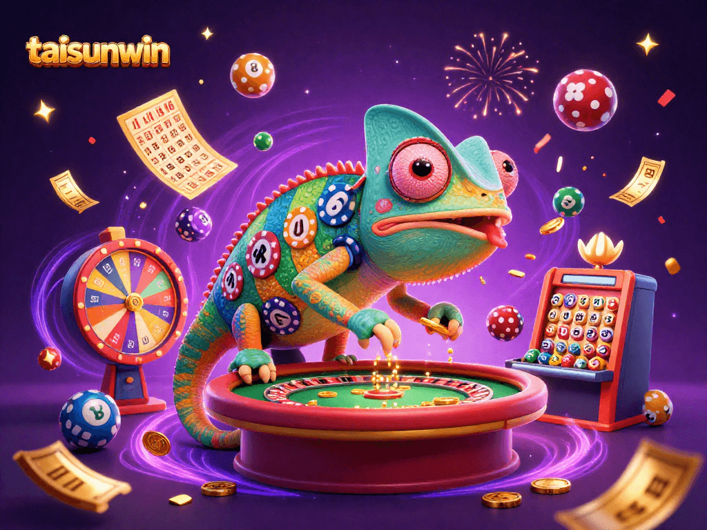 Engage with exciting gaming at taisunwin featuring casino action, colorful lottery elements, and dynamic celebrations.