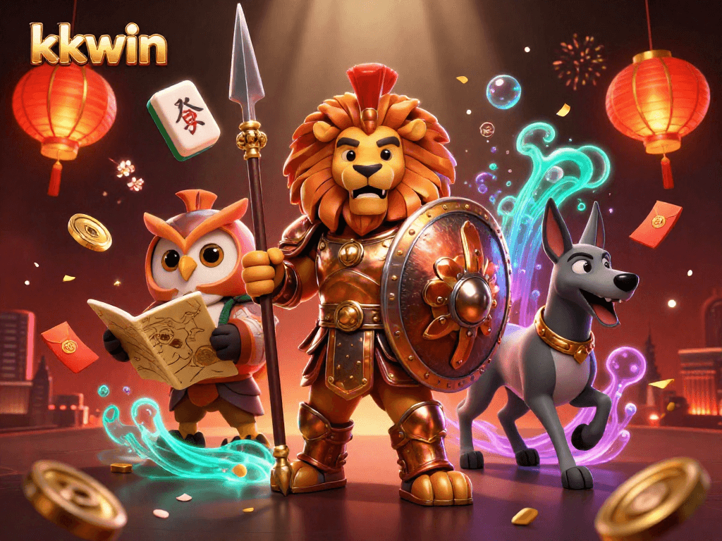 Engage in thrilling casino action with kkwin, featuring vibrant characters and festive decorations.