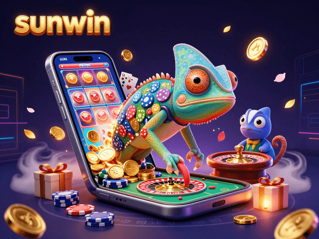 sunwin chameleon casino owner enveloped by vibrant gaming elements and magical effects
