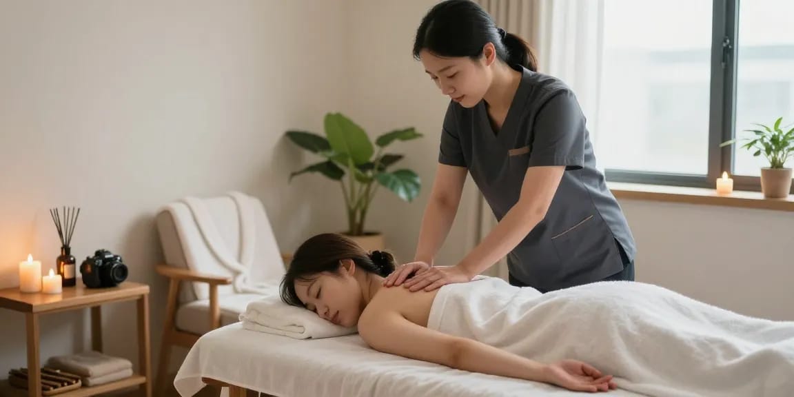 Indulging in an 인천출장마사지 in a serene spa with soothing elements and ambiance.