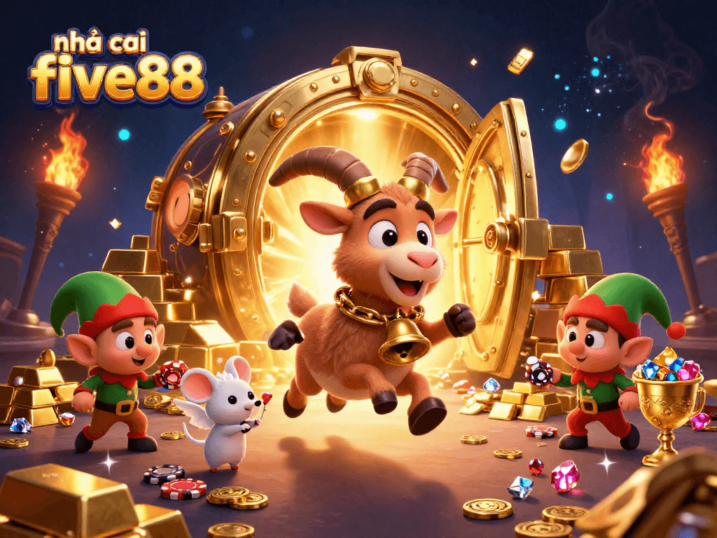 Experience the excitement of nhà cái five88 with a festive horror casino scene featuring a Krampus, angel mouse, and mischievous elf gremlins.