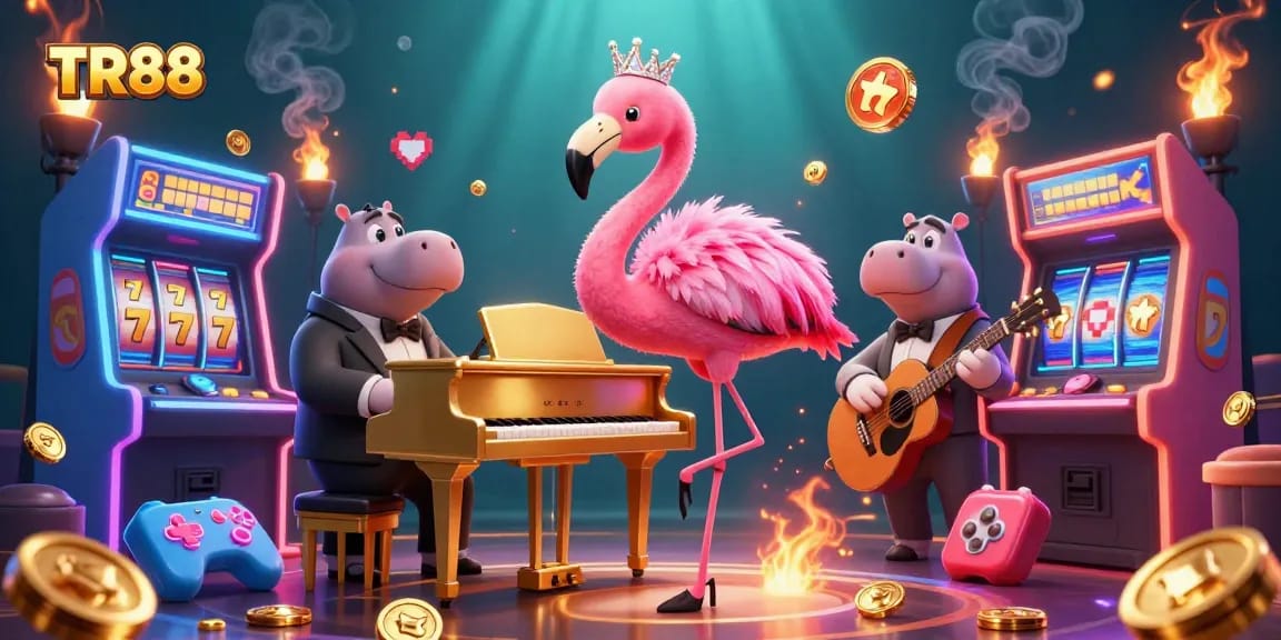 Experience the excitement of TR88 with vibrant casino elements, featuring lively characters and gaming action.