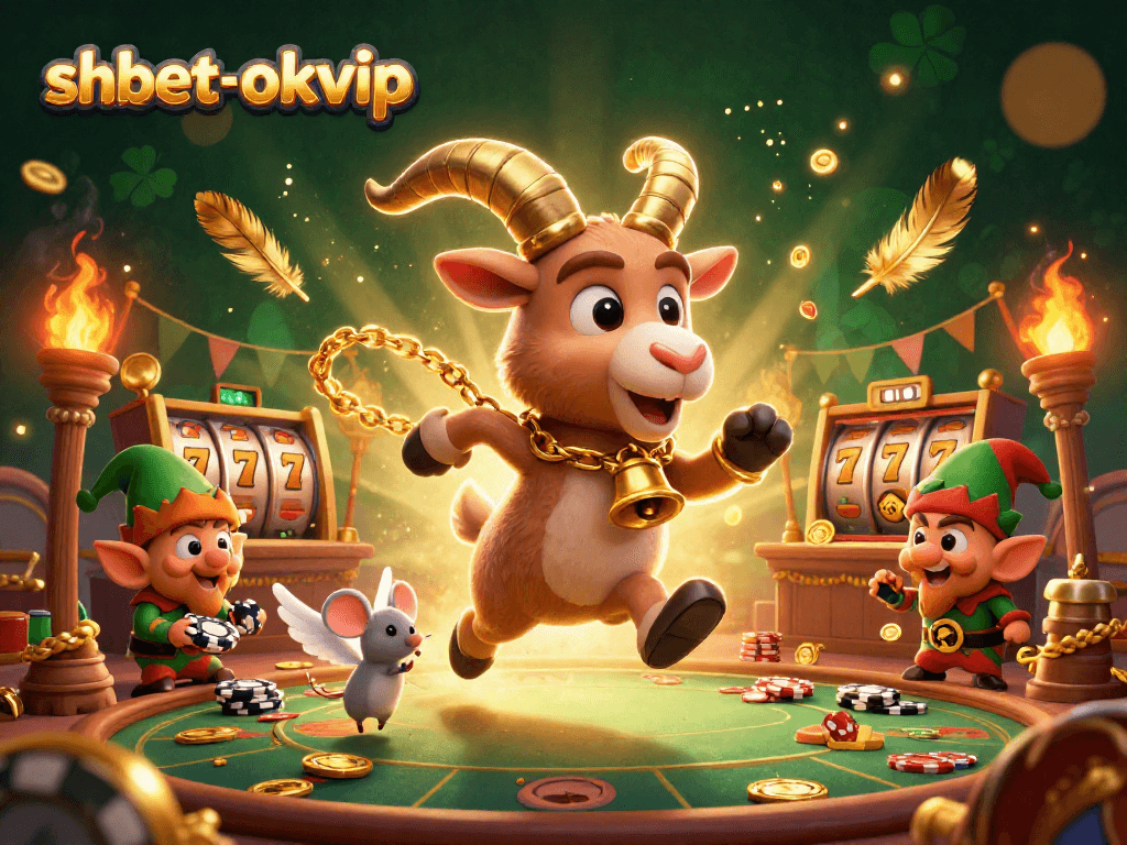 Spin to win at shbet-okvip with a festive casino scene featuring playful characters in a dynamic gambling environment.