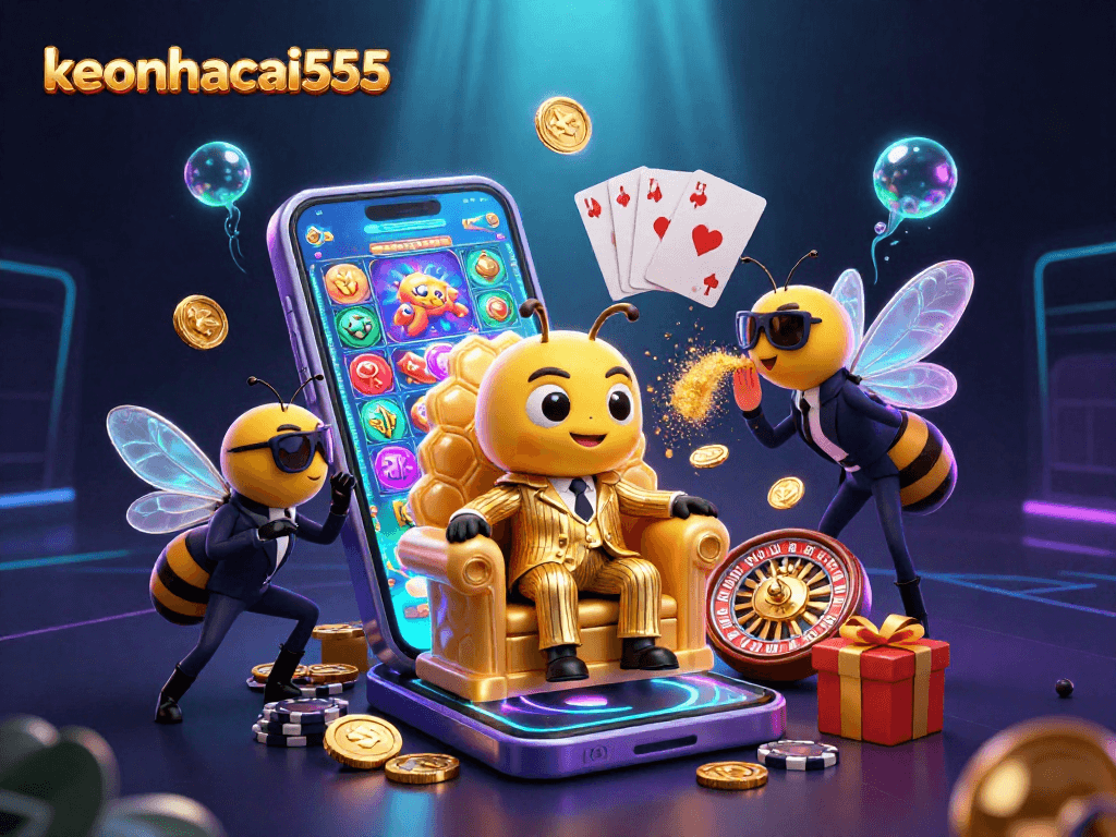 Experience thrilling gameplay with keonhacai555, as a bumblebee mob boss oversees vibrant casino action.