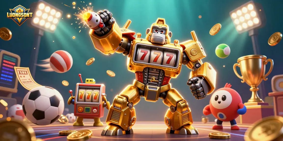 Experience the thrill of betting with LUONGSONTV's vibrant sports-themed illustration showcasing dynamic gaming elements.