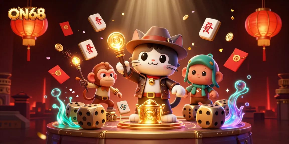 Engage with ON68 in a dynamic casino adventure featuring a treasure-seeking archaeologist cat amidst golden artifacts.