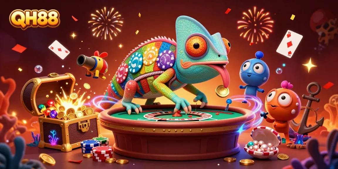 Join the excitement at QH88 with a vibrant casino scene filled with colorful elements.
