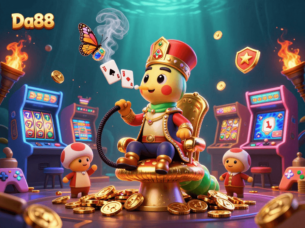 Experience the thrill of Da88 casino gaming with a vibrant, dynamic 3D illustration showcasing adventure.