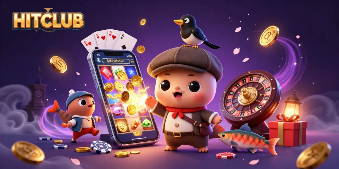 Spin exciting HITCLUB slots with playful characters and vibrant casino elements.