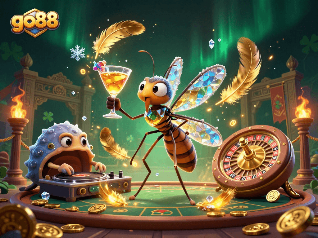 Engage with go88's vibrant casino world featuring unique mascot designs and dynamic gaming elements.