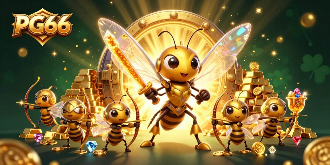 PG66 showcases a stunning scene with a golden hornet and bee archers amidst shining treasures