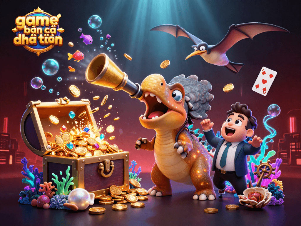 Experience the thrill of game bắn cá đổi thưởng with colorful fish and coins swirling in an exciting underwater scene.