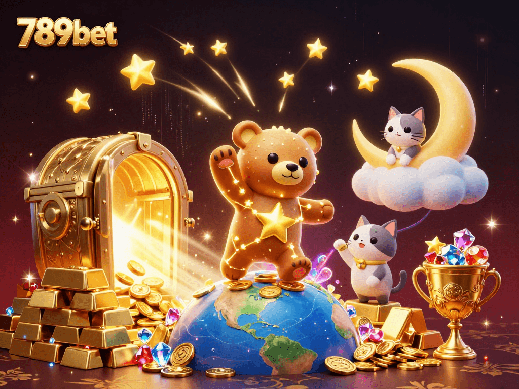 Experience thrilling wins with 789bet's vibrant 3D casino illustration packed with treasures and adventure.