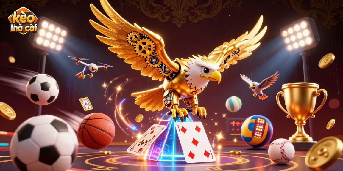 Experience dynamic sports betting with kèo nhà cái illustrated through a vibrant 3D scene.