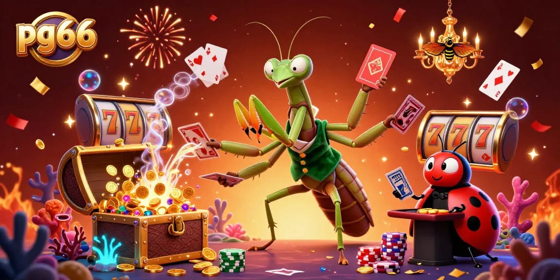 Experience thrilling jackpots with pg66's vibrant scene showcasing action-packed gaming elements and characters.