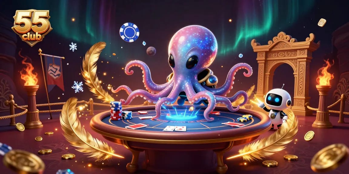 Join the excitement at the 55 club with a lively poker scene featuring alien characters.