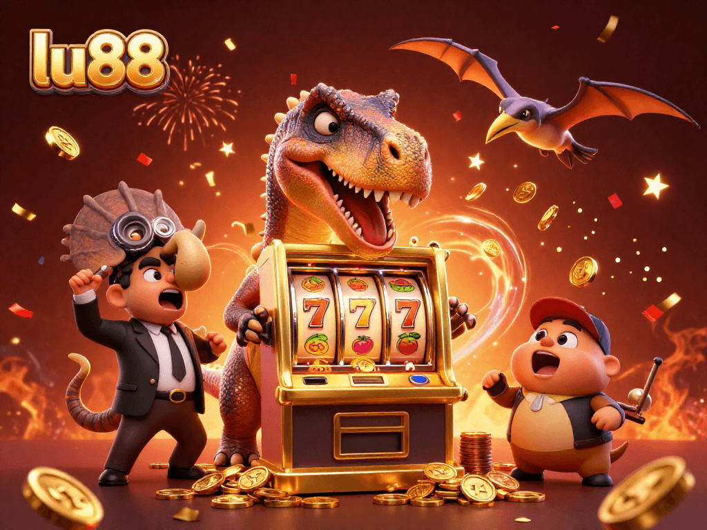 Catch a golden jackpot at lu88 with a dinosaur headbutting a slot machine!