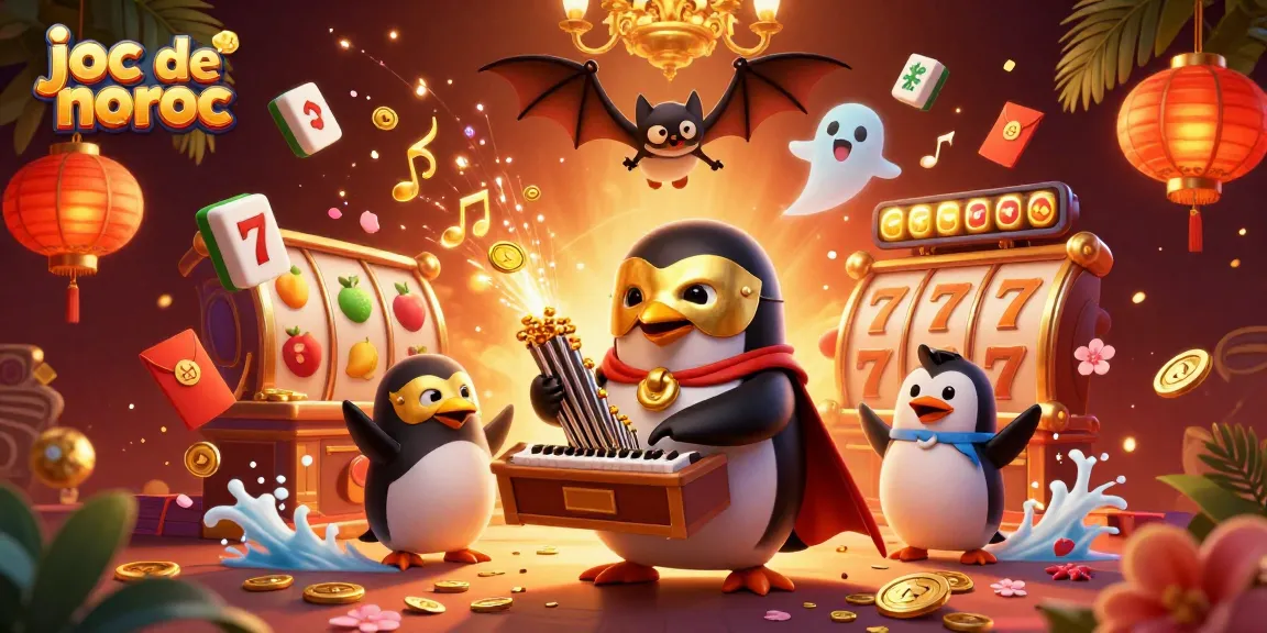 Joc de noroc captivant cu un pinguin fantomă și simboluri de sloturi strălucitoare.