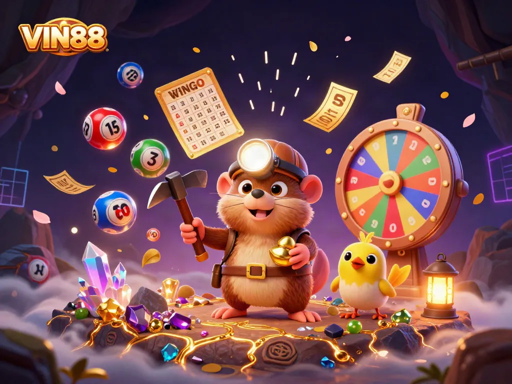 Experience thrilling wins with the colorful elements and characters of VIN88 in this dynamic gambling scene.