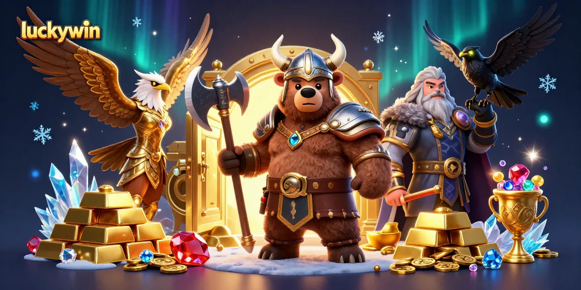 Experience thrilling wins at luckywin with an action-packed casino scene featuring treasure and vibrant characters.