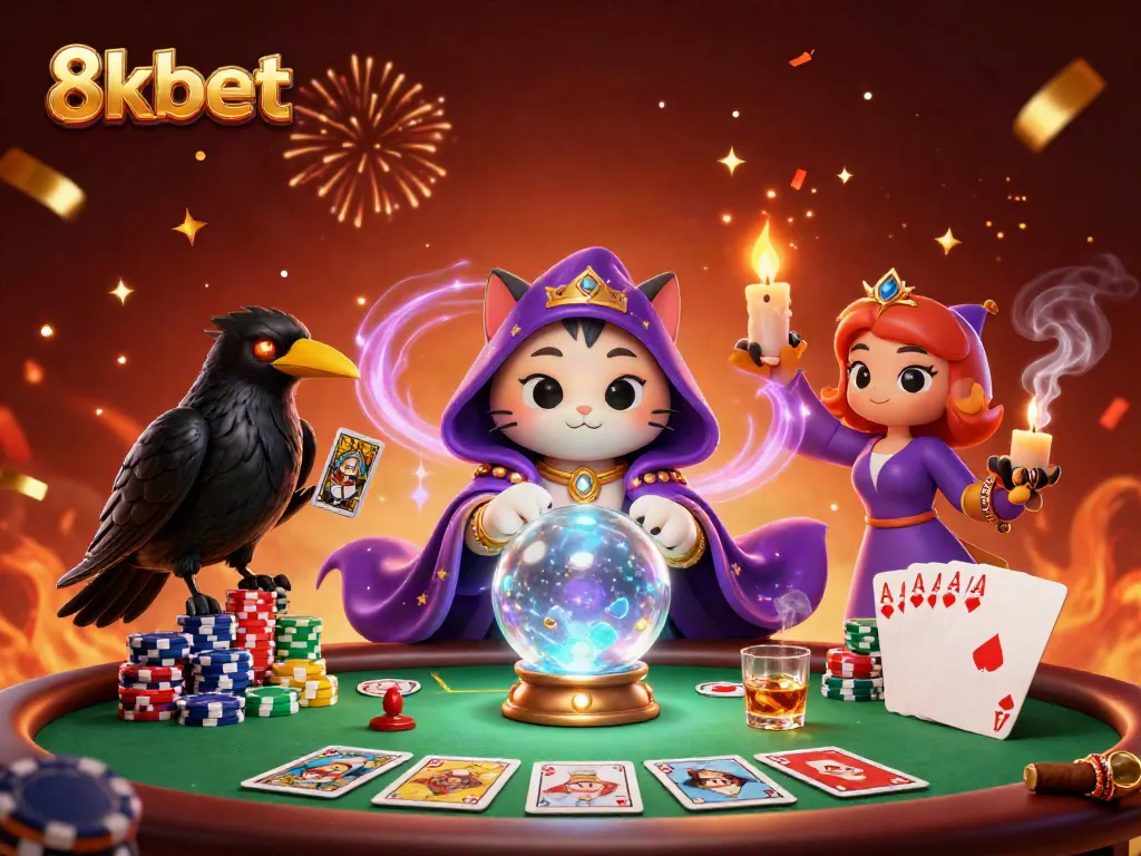Engage in thrilling gameplay with 8xbet's vibrant 3D casino characters amid poker excitement.