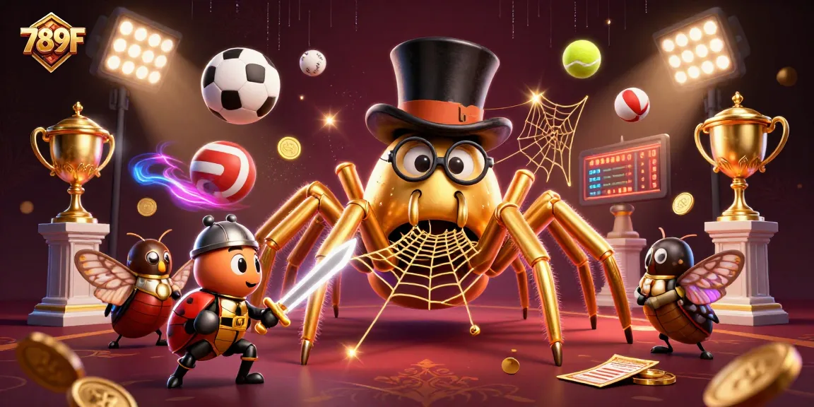 Engage with the thrilling world of 789F as a golden tarantula spins a winning web amidst dynamic casino elements.