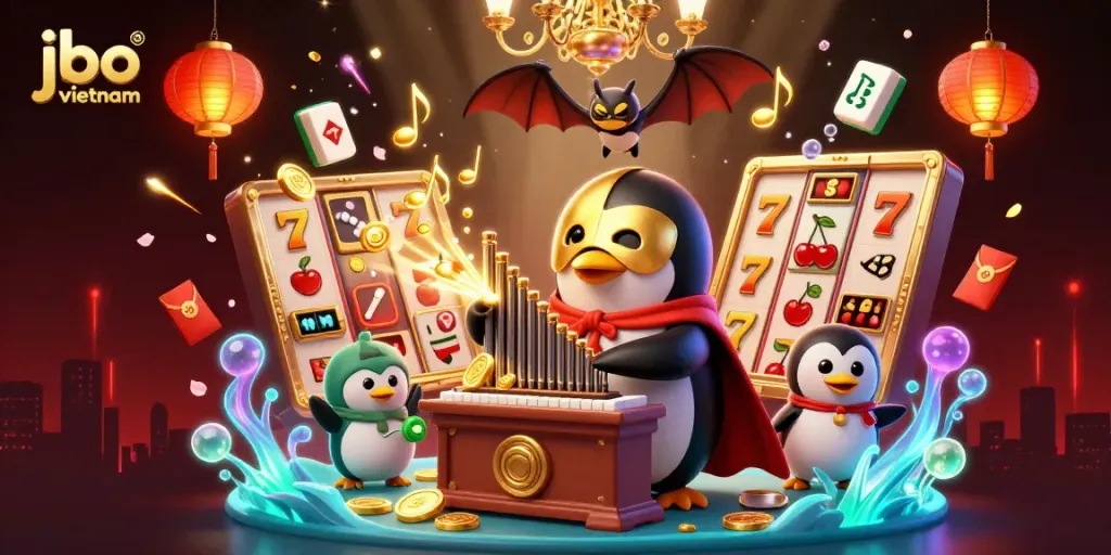 Experience exciting gameplay with jbo vietnam's immersive casino atmosphere, featuring dynamic golden slots and rich decorations.