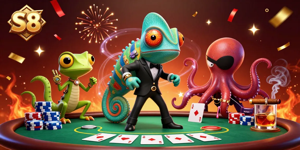 S8 online casino features exciting poker action with vibrant characters and dynamic elements.