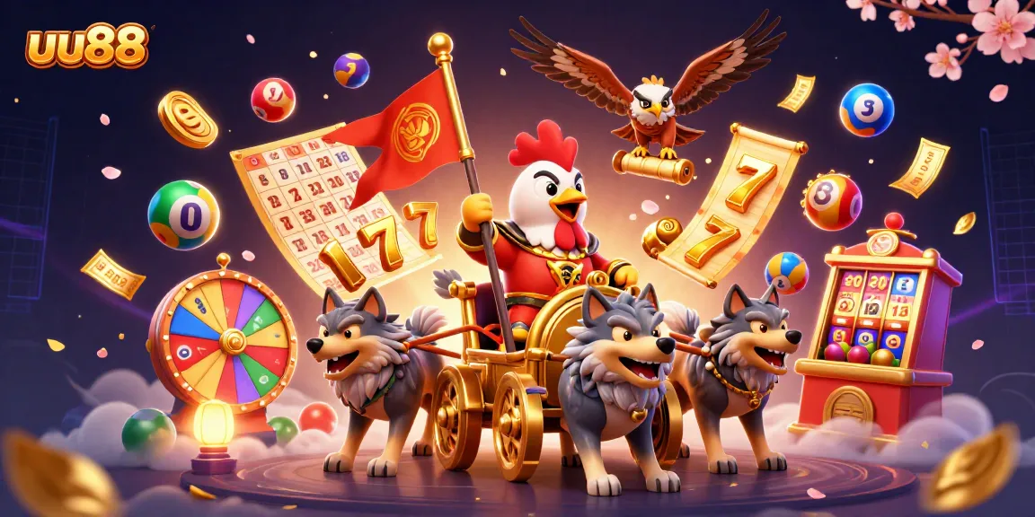 Engage with the vibrant gaming world of uu88, showcasing a rooster warlord and dynamic slot reels.