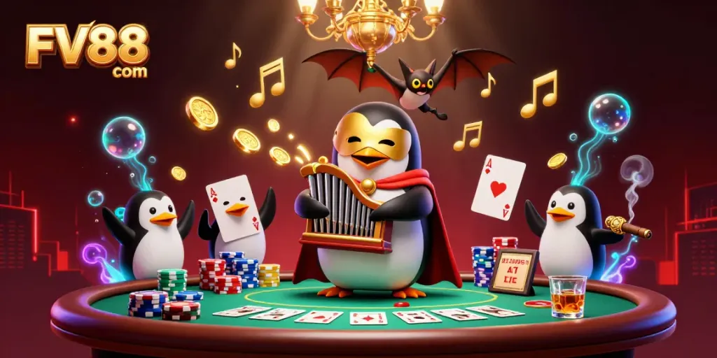 Experience thrilling gaming action at FV88 com, featuring a vibrant casino scene full of excitement and rewards.